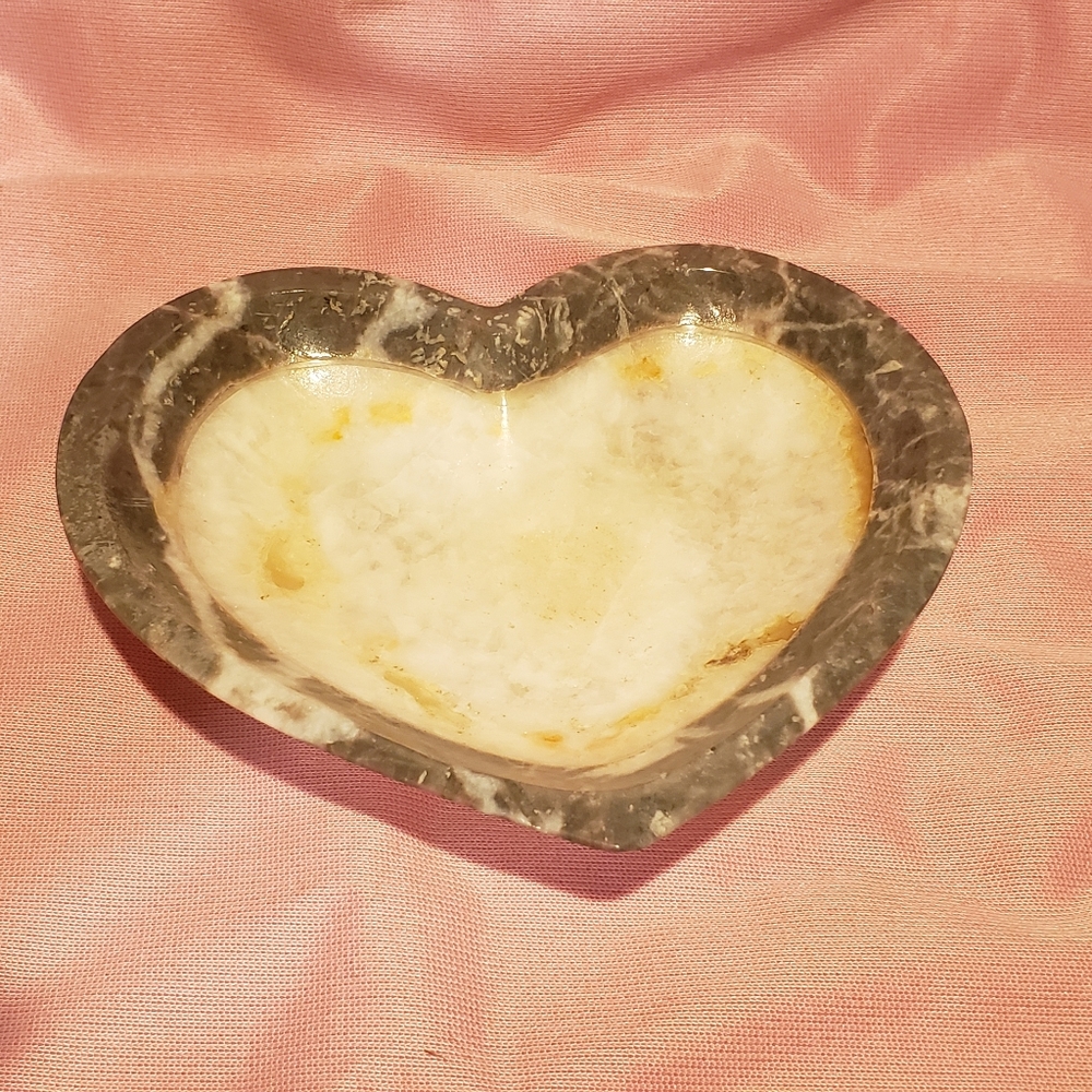Vintage Septarian Soapstone Heart Shaped Gemstone Bowl